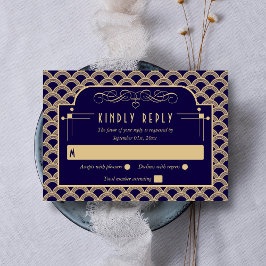 Cartão RSVP Coleção de Casamentos Art Deco Gatsby, de 1920