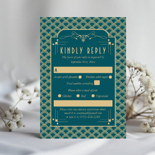 Cartão RSVP Coleção de Casamentos Art Deco Gatsby, de 1920