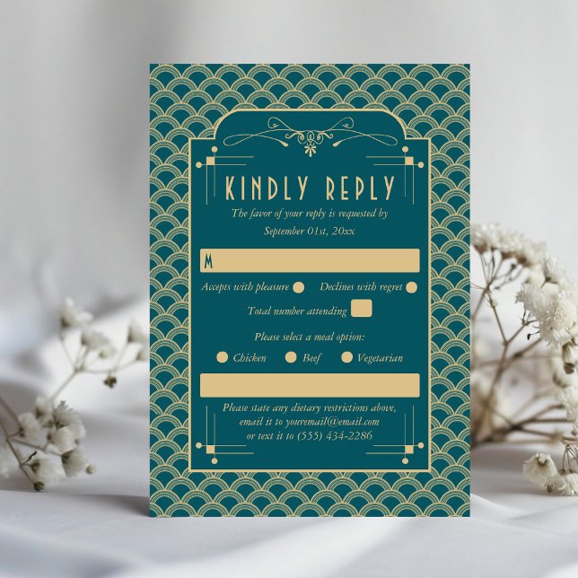 Cartão RSVP Coleção de Casamentos Art Deco Gatsby, de 1920 (Criador carregado)