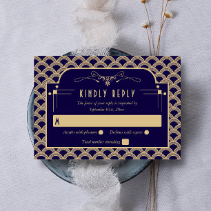 Cartão RSVP Coleção de Casamentos Art Deco Gatsby, de 1920