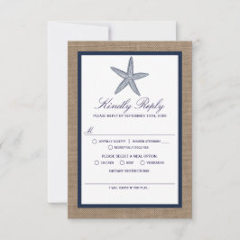 Cartão RSVP Coleção de Casamentos de Praia de Starfish Burlap,