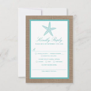 Cartão RSVP Coleção de Casamentos de Praia Turquoise Starfish