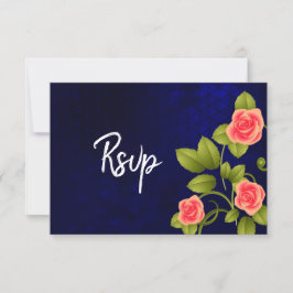 Cartão RSVP Coleção de Flores de Casamento Azul Escuro e Rosa
