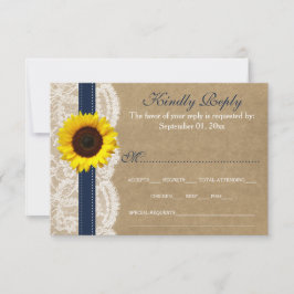 Cartão RSVP Coleção Kraft, Lace & Sunflower - Marinho