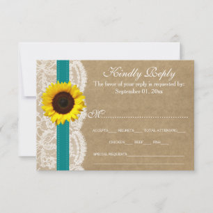 Cartão RSVP Coleção Kraft, Lace & Sunflower - Teal