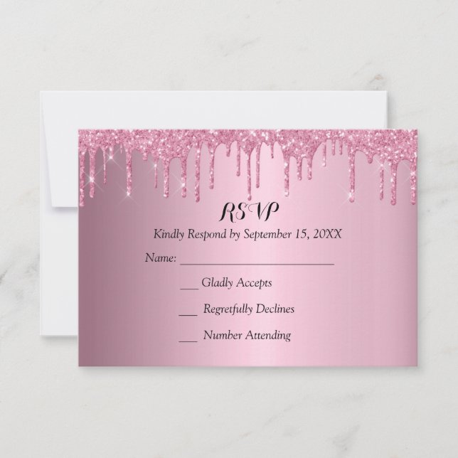 Cartão RSVP Colírio Elegante Quinceañera Rosa e Dourados (Frente)
