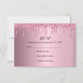Cartão RSVP Colírio Elegante Quinceañera Rosa e Dourados