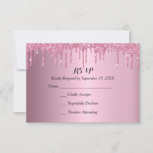 Cartão RSVP Colírio Elegante Quinceañera Rosa e Dourados