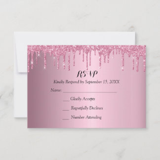 Cartão RSVP Colírio Elegante Quinceañera Rosa e Dourados
