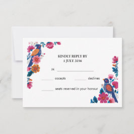 Cartão RSVP Colorful Boho Folk Birds and Flowers Wedding