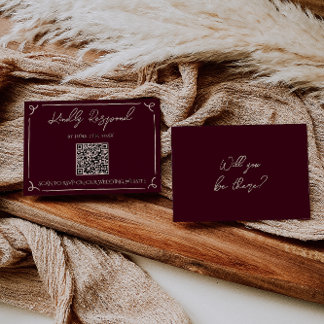 Cartão RSVP Colorful Burgundy QR Code Hand Written Wedding