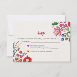 Cartão RSVP Colorful Floral Botanical Modern Spanish Wedding