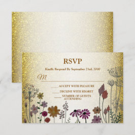 Cartão RSVP Colorful Floral Garden Gold Glitter Wedding Party
