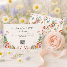 Cartão RSVP Colorful Wildflower QR Code Wedding