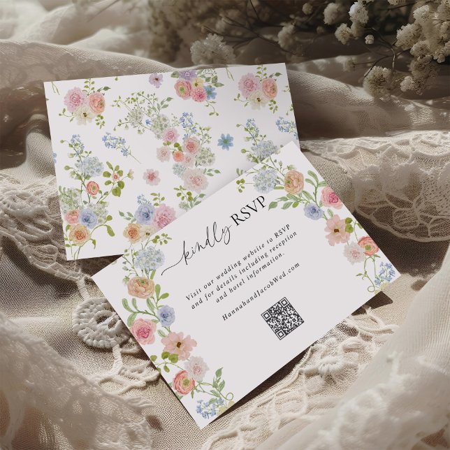 Cartão RSVP Colorful Wildflower QR Code Wedding (Criador carregado)