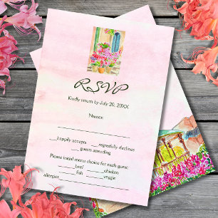 Cartão RSVP Colorida Aquarela Floral Antiga Cidade do México