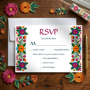 Cartão RSVP Colorida Festa Mexicana Floral Bordado Casamento