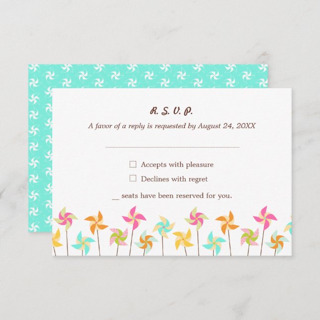 Cartão RSVP Colorida Pinroda Themed Wedding (Frente/Verso)