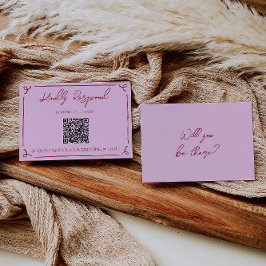 Cartão RSVP Colorido Código QR Rosa Framboesa Casamento Divert