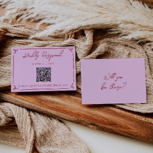 Cartão RSVP Colorido Código QR Rosa Framboesa Casamento Divert