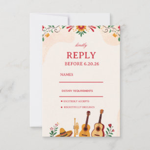 Cartão RSVP Colorido Folclórico Floral Elegante Mexicano