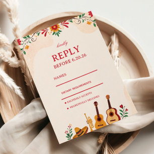 Cartão RSVP Colorido Folclórico Floral Elegante Mexicano