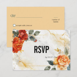 Cartão RSVP Com código QR Marble Dreams: Elegância Rosa Laranj