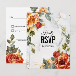 Cartão RSVP Com código QR Marble Dreams: Elegância Rosa Laranj