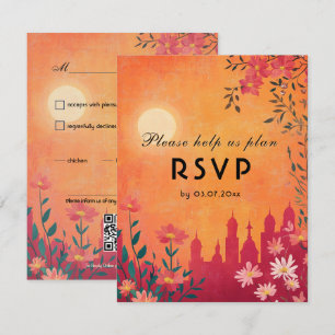 Cartão RSVP Com escolha dietética Sunset Serenade Wedding