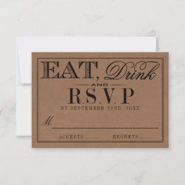 Cartão RSVP Coma, Beba E Case-Se Com O Rustic Kraft Casado