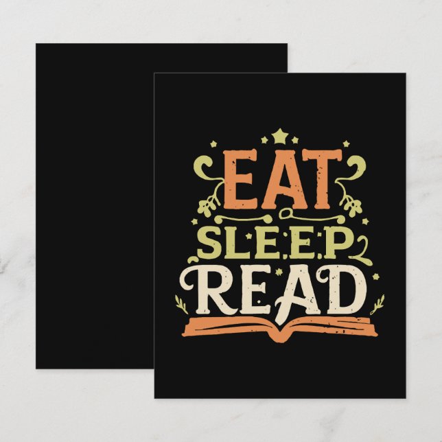 Cartão RSVP Comer Dormir Ler, Leitura Divertida (Frente/Verso)