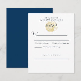 Cartão RSVP Concha de Mar Simples Dourada e Azul Prussiano Pro