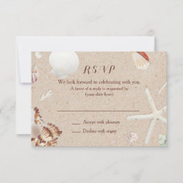 Cartão RSVP Conchas e Estrelas-do-Mar no Casamento na Praia RS