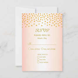 Cartão RSVP Confetes Dourados em Preto e Rosa Dourado Casament