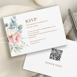 Cartão RSVP Confirmação de Casamento Bilingue Vietnamita Peôni