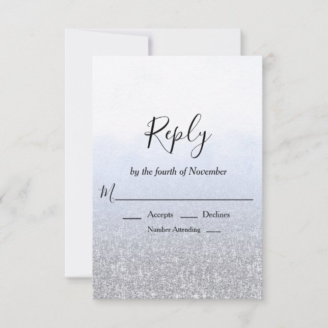 Cartão RSVP Confirmação de Casamento Brilho Cinza Azul (Frente)