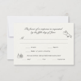 Cartão RSVP Confirmação de Casamento Carvão Linho Ilustrado