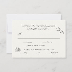 Cartão RSVP Confirmação de Casamento Carvão Linho Ilustrado