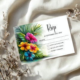 Cartão RSVP Confirmação de Casamento com Hibisco Tropical