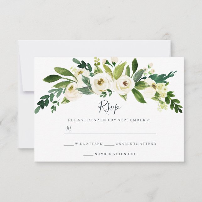 Cartão RSVP Confirmação de Casamento de Jardim Floral Branco M (Frente)
