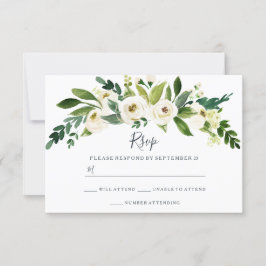 Cartão RSVP Confirmação de Casamento de Jardim Floral Branco M