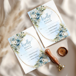Cartão RSVP Confirmação de Casamento em Azul Eucalipto Luxuoso