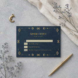 Cartão RSVP Confirmação de Casamento em Azul Meia-Noite e Dour