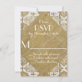 Cartão RSVP Confirmação de Casamento em Damasco Dourado Vintag