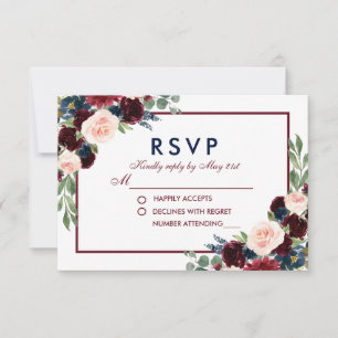 Cartão RSVP Confirmação de Casamento Floral em Aquarela Azul B