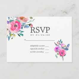Cartão RSVP Confirmação de Casamento Floral em Aquarela Rosa-I