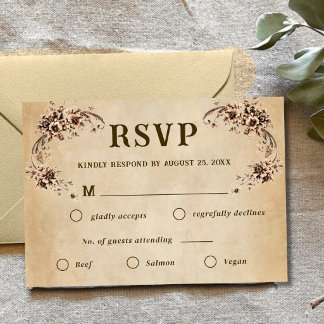 Cartão RSVP Confirmação de Casamento Floral Vitoriano