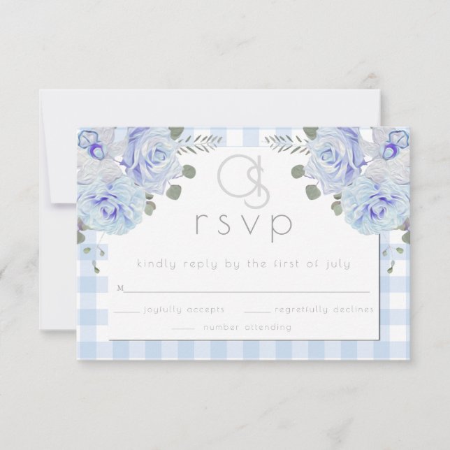 Cartão RSVP Confirmação de Casamento |  Ginga Azul com Floral  (Frente)