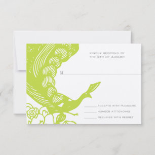 Cartão RSVP Confirmação de Casamento Lime Vintage Modern Pavão