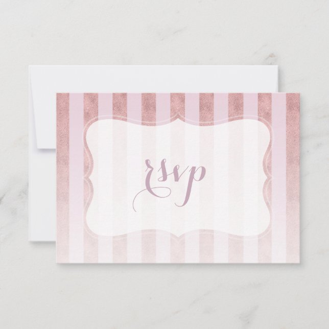 Cartão RSVP Confirmação de Casamento Listras Rosa Dourado (Frente)